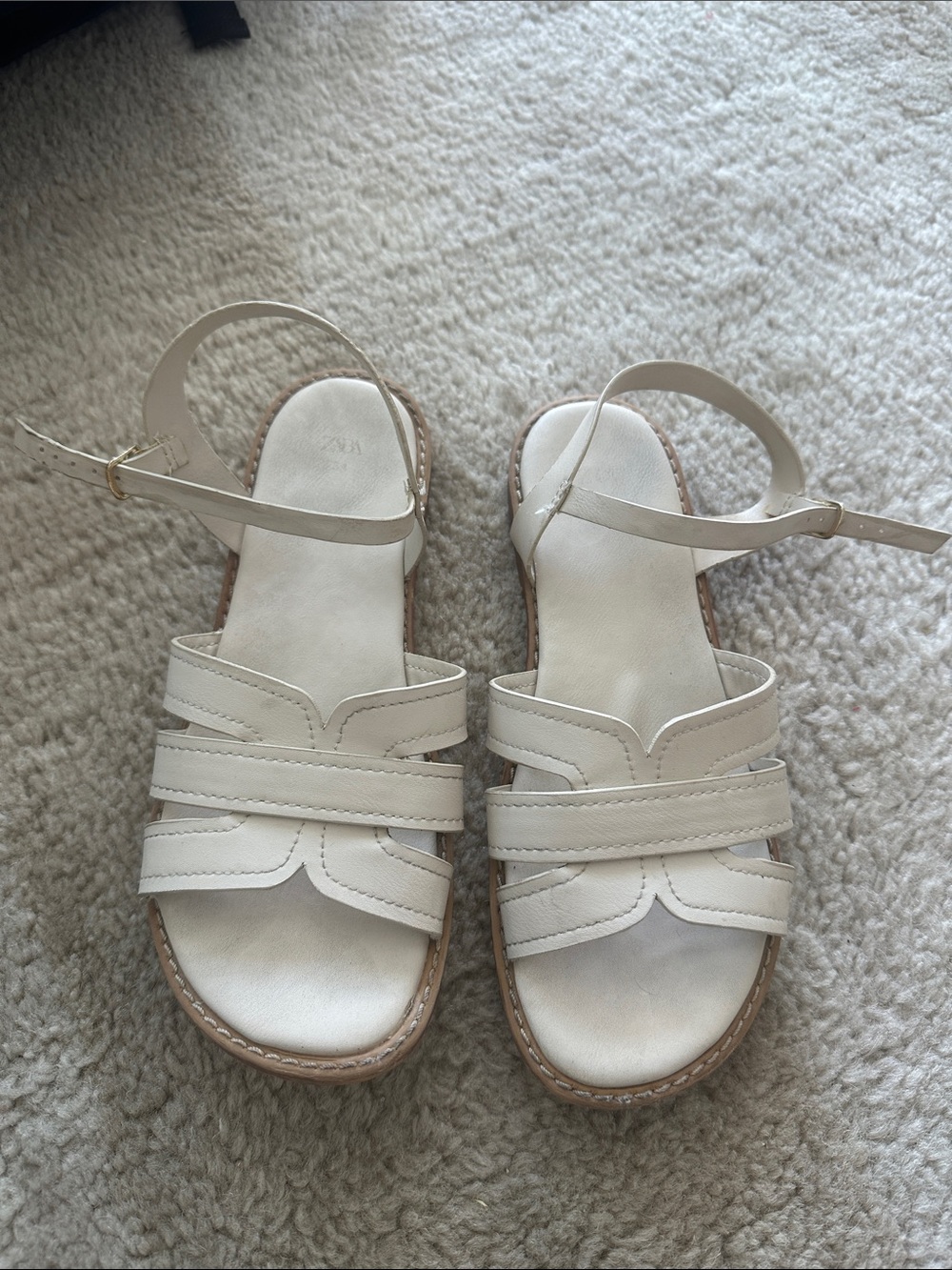 Zara Kids Ivory Strappy Leather Sandals